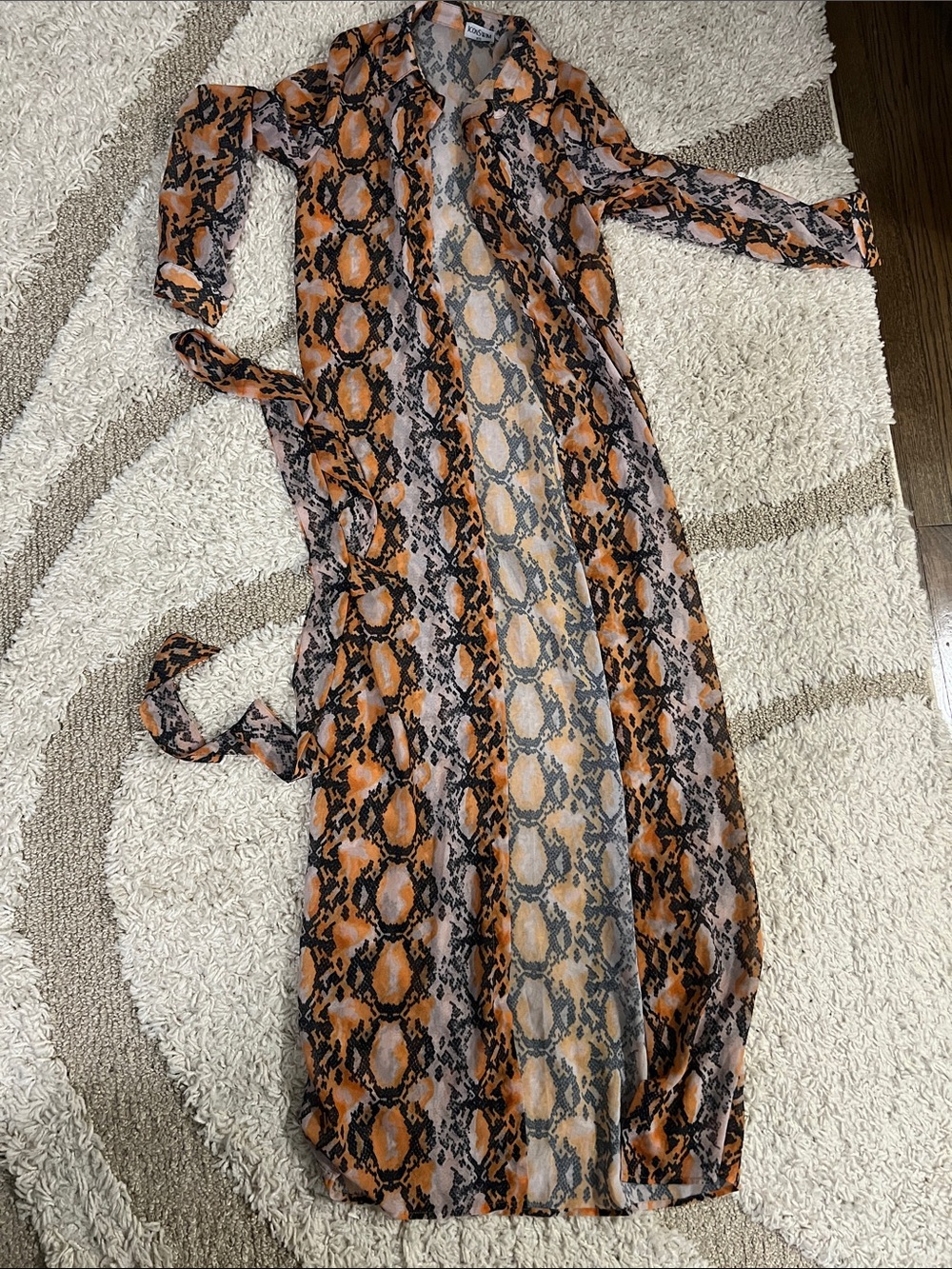 Sheer Snake-Print Maxi Coverup in Orange and Black